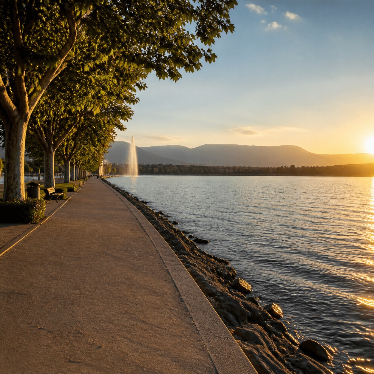 Promenade au bord du lac à Genève