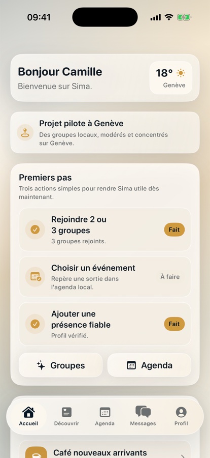 Écran Accueil de Sima