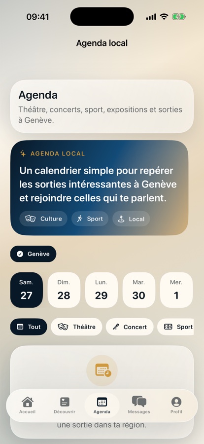 Écran Agenda local de Sima